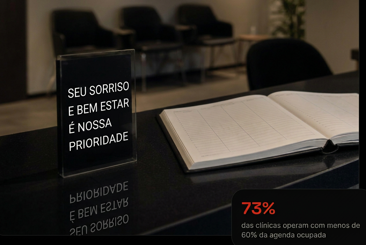 Recepção de consultório vazio com agenda em branco